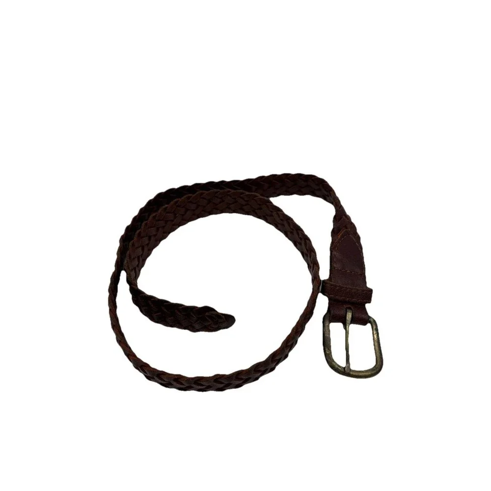 Brown Braided Leather Belt - Youth Kids Sz 26/28 Antiqued Brass Buckle Boy Girl